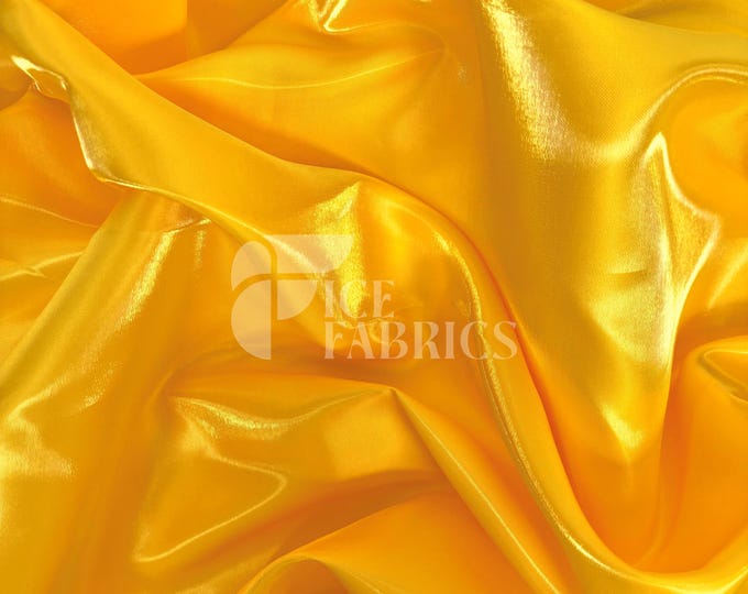 Yellow Reflective Liquid Thick Silky Satin Fabric - 58” Wide Shiny Two-Tone Satin Fabric - Bridal Satin Fabric for Dress, Decoration