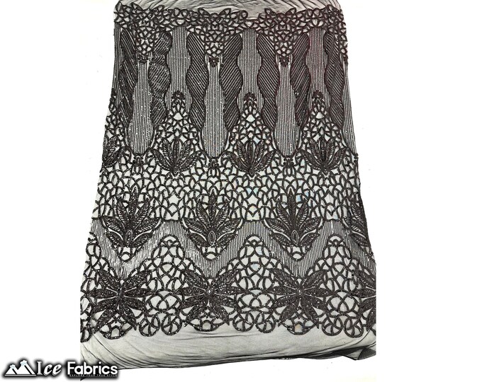Black 4 Way Stretch Sequin fabric by the yard | Embroidery Lace Fabric On Mesh Spandex Sequin Fabric