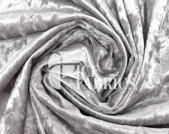 Silver Stretch Crushed Velvet Fabric by The Yard - 60/62" Wide 250 GSM Velvety Fabric for Apparel, Upholstery, Curtains - Ice Fabrics
