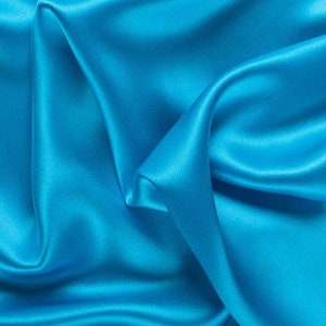Turquoise- Soft Silky Shiny Stretch Charmeuse Satin Fabric By The Yard- Thin Satin- %5 Spandex