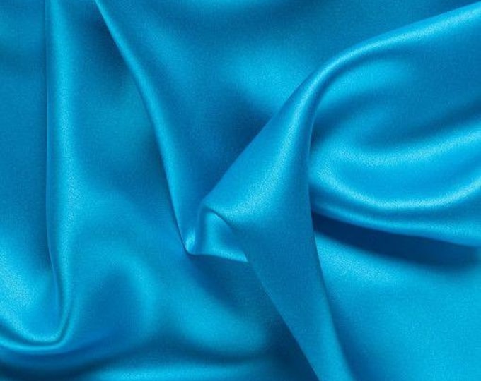 Turquoise- Soft Silky Shiny Stretch Charmeuse Satin Fabric By The Yard- Thin Satin- %5 Spandex