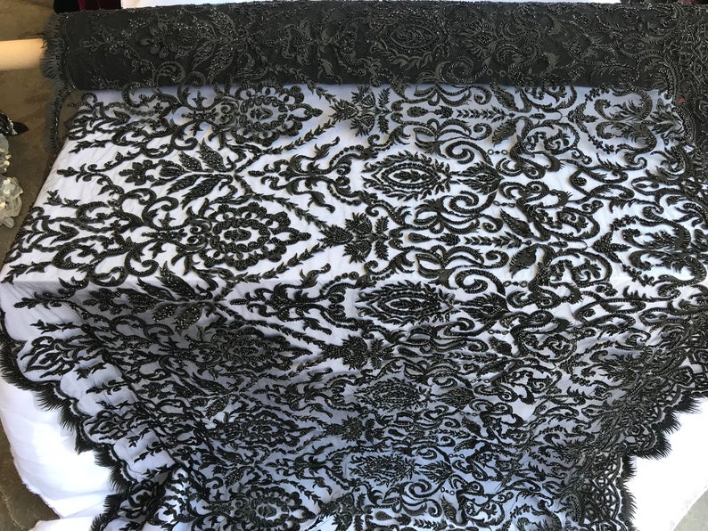 BLACK Lace by the Yard Embroidered Lace With Beads and Etsy