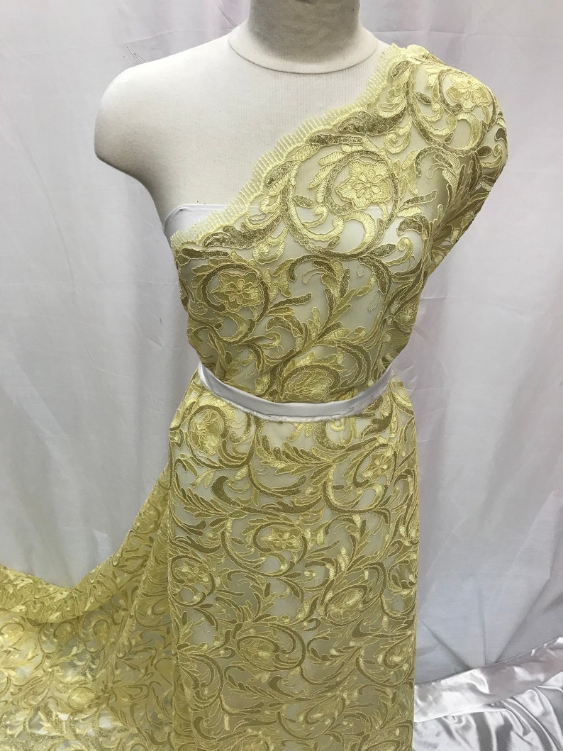 New Yellow/gold Design Mesh Lace Fabric Sold by the Yard Etsy