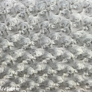 Silver Rose Rosette Minky Fabric By The Yard | 4 Way stretch Fabric | Ultra Super Soft Fabric | 58” Wide Swirl Plush Texture Fabric