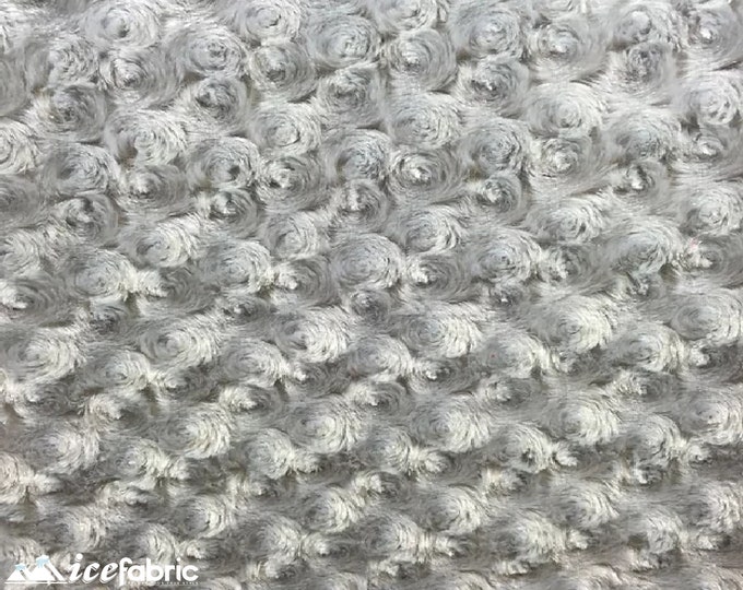 Silver Rose Rosette Minky Fabric By The Yard | 4 Way stretch Fabric | Ultra Super Soft Fabric | 58” Wide Swirl Plush Texture Fabric