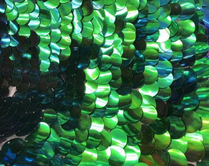 2020 Sequins Iridescent Mesh Sequins Hologram Fabric Sold By The Yard Multi_Color// Green //Sequins For Dresses, Prom, Wedding Fabric.