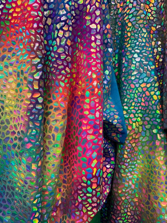 Fabric Sold By The Yard Silver Sparkly Iridescent Hologram Polyester Spandex