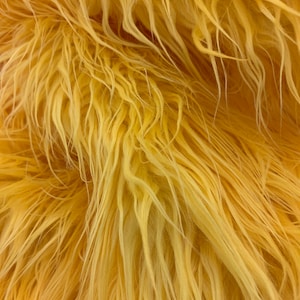 Mango Yellow- Canadian faux fur fabric By The Yard- Mongolian Long Pile Fur Fabric - Soft and Smooth for Crafts, Bed Spreads, Throw Blankets