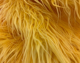 Mango Yellow- Canadian faux fur fabric By The Yard- Mongolian Long Pile Fur Fabric - Soft and Smooth for Crafts, Bed Spreads, Throw Blankets