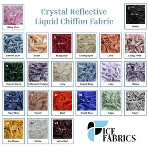 Iridescent Reflective Liquid Chiffon Fabric By The Yard (60” Wide) Crystal Chiffon Fabric Prom and Wedding dress