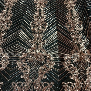 Rose Gold- Geborduurde Stof- 4 Way Stretch PAILLETTEN STOF op maat gesneden _ Spandex Stof- Mesh Pailletten Fabric_ Kant Stof