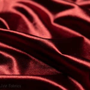 Burgundy 4 way stretch Silky Spandex Satin Fabric By The Yard | Shiny Satin Fabric | 60” Wide | Thick and Heavy Satin Spandex