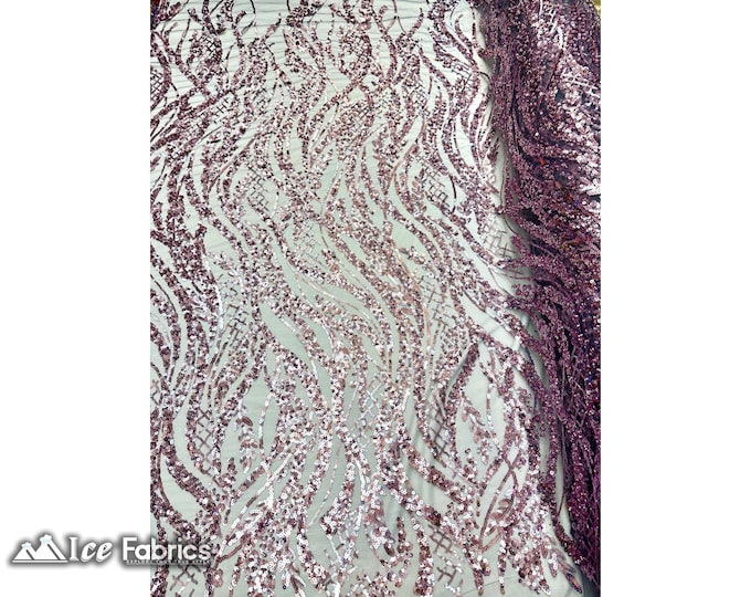 Mauve Beaded Lace Fabric By The Yard | Embroidered Mesh Sequin Fabric with Beaded Fabric | for wedding Dress, Prom Dress and more