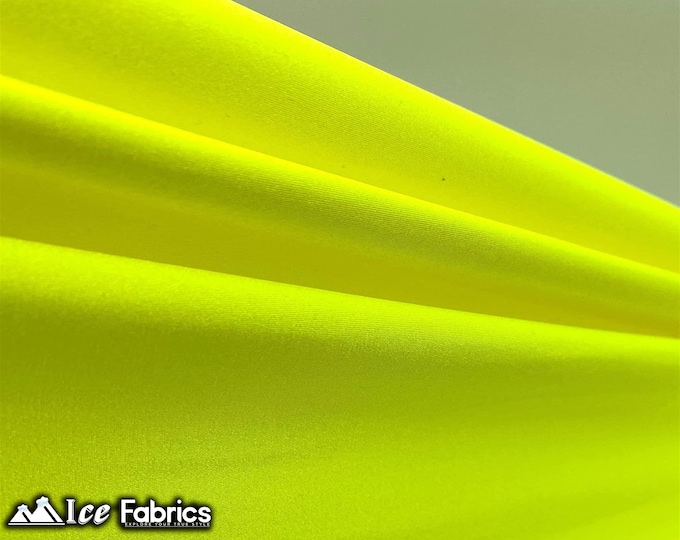 Neon Yellow Shiny Nylon Spandex Fabric By The Yard | 4 Way Stretch Fabric | Swimsuit Fabric | Dress, Tablecloth