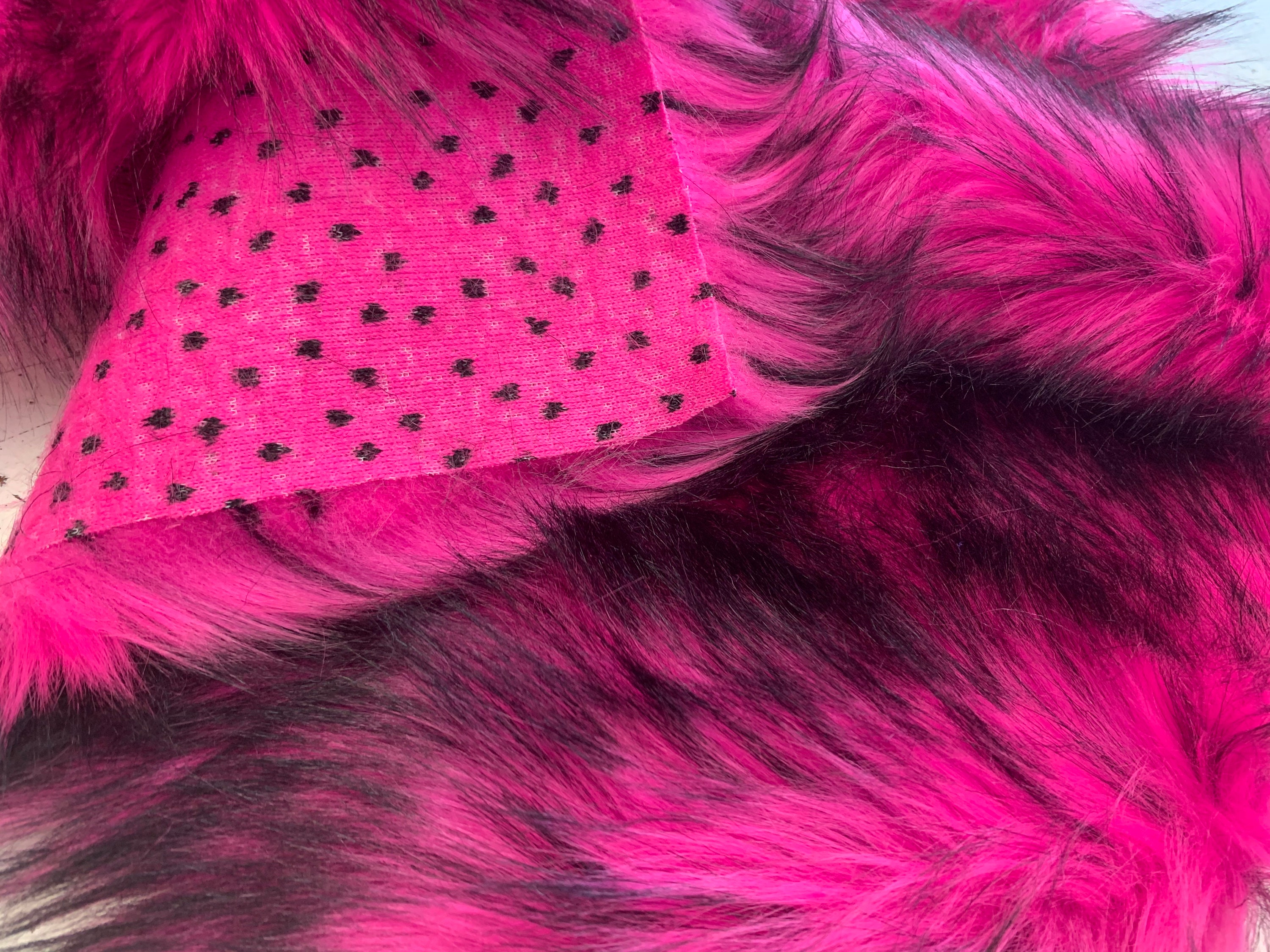 Hot Pink Black Faux Fake Fur Husky Long Pile