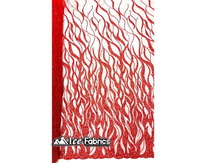 Elegant Embroidery Red Beaded Fabric By Yard | Heavy Handmade Lace Fabric on Mesh | Beaded with Sequin Fabric on Tulle Mesh (2626)
