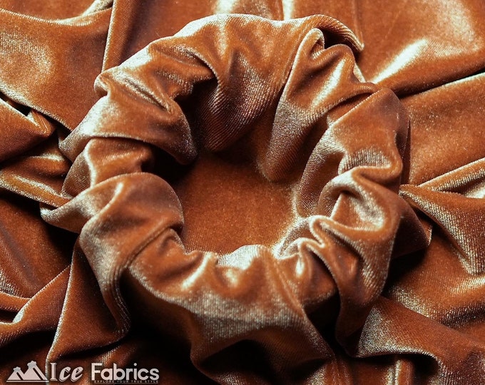 Smooth Light Brown 4 Way Stretch Velvet Fabric By The Yard | Polyester Spandex Fabric | 60” Wide | for Dress, tablecloth, Drapery