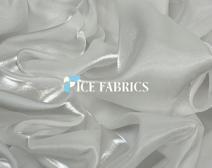 White Iridescent Reflective Liquid Chiffon Fabric By The Yard (60” Wide) Crystal Chiffon Fabric Prom and Wedding dress