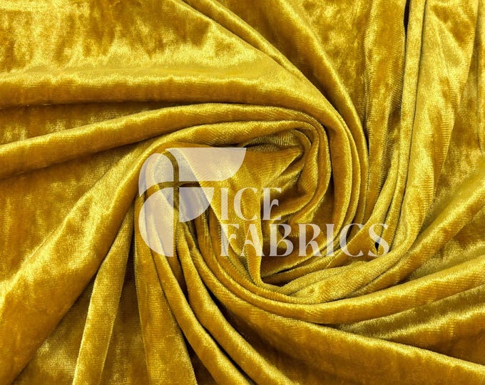 Mustard Gold Stretch Crushed Velvet Fabric by The Yard - 60/62" Wide 250 GSM Velvety Fabric for Apparel, Upholstery, Curtains - Ice Fabrics