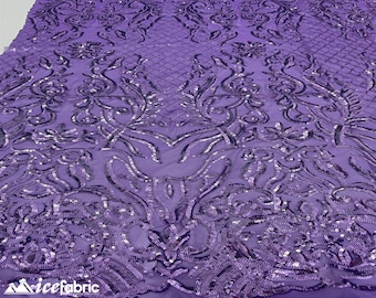 Mia geometrische paillettenstof op maat gesneden | 4-way stretchstof | Geometrische borduurstof pailletten | Paars