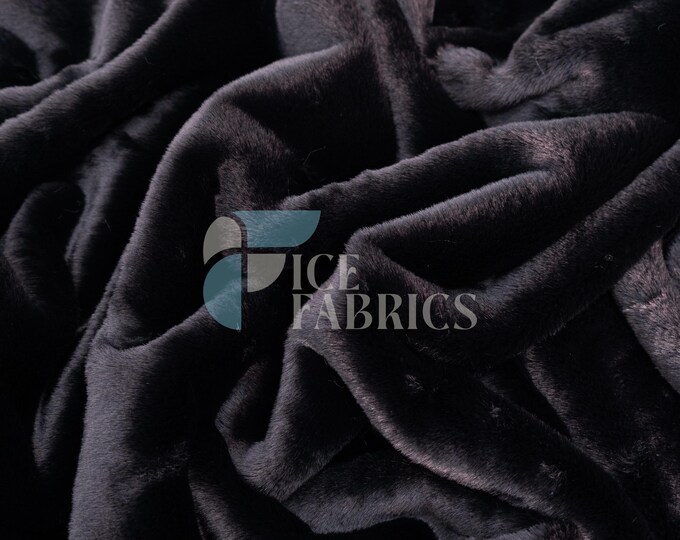 Black Bunny Faux Fur Thick Minky Fabric By The Yard | Ultra Soft 0.5" Short Pile Rabbit Fur Fabric | 60" Wide Minky Rabbit Fur | BunnySoft