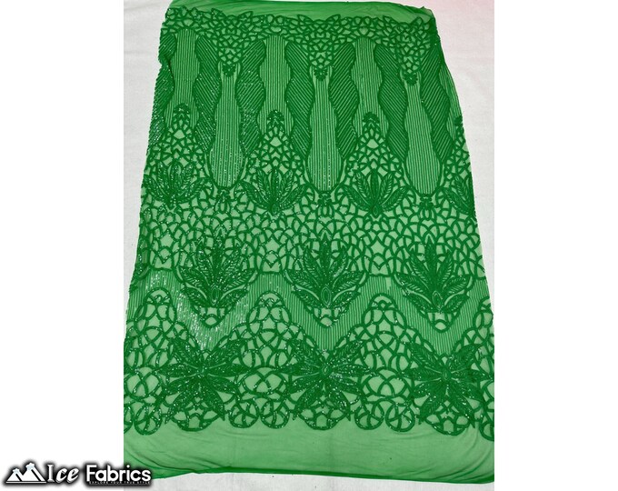 Neon Kelly Green 4 Way Stretch Sequin fabric by the yard | Embroidery Lace Fabric On Mesh Spandex Sequin Fabric