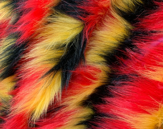 Yellow&Red (Multi_Color) Faux Fake Fur Soft Fabric Sold By The Yard 60 Inches Wide For Jackets, Coat, Blanket, Kids Craft