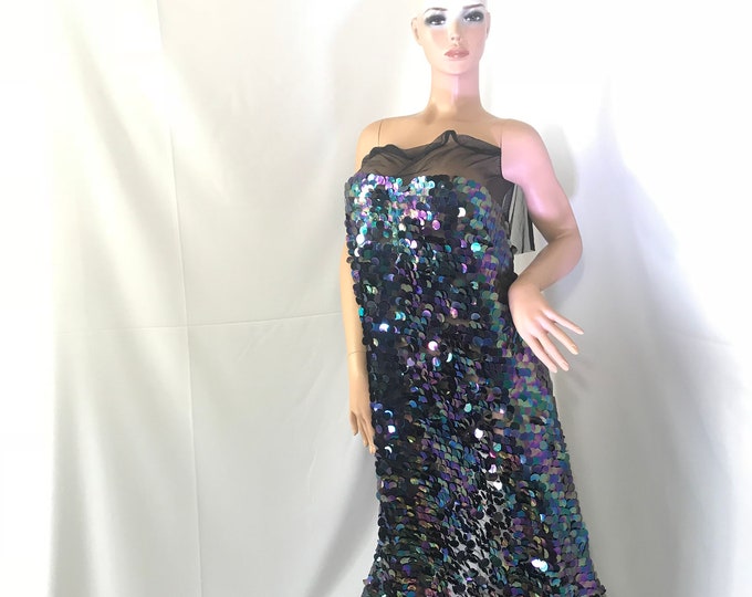Jumbo Teardrop Sequins Fabric - BLACK MERMAID - 51" Wide Sold By The Yard DIY Dress Decor Costume Accessories Crafts