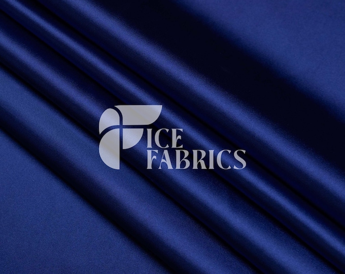 Navy Luxury Stretch Silk Satin Fabric by The Yard - 2-Way Stretch 60" Wide Silky Fabric for Apparel and Decor - Ice Fabrics