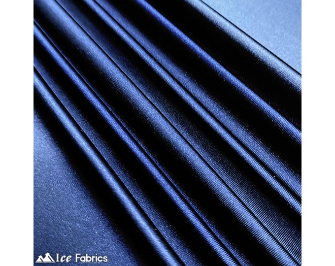 Navy Blue 4 Way Stretch Silky Spandex Satin Fabric By The Yard | Shiny Satin Fabric | 60” Wide Thick and Heavy satin Spandex Fabric