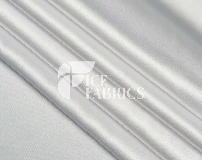 White Luxury Stretch Silk Satin Fabric by The Yard - 2-Way Stretch 60" Wide Silky Fabric for Apparel and Decor - Ice Fabrics