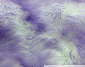 Canadian Fox_ 2 Tone Thick Fake Faux Fur Shaggy Long Pile - 64" Wide - Fabric By The Yard - Sold By ICE FABRIC - Lilac, White-