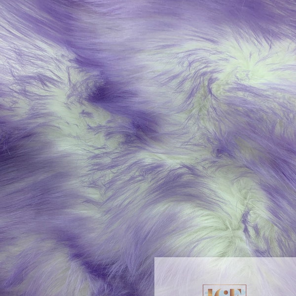 Canadian Fox_ 2 Tone Thick Fake Faux Fur Shaggy Long Pile - 64" Wide - Fabric By The Yard - Sold By ICE FABRIC - Lilac, White-