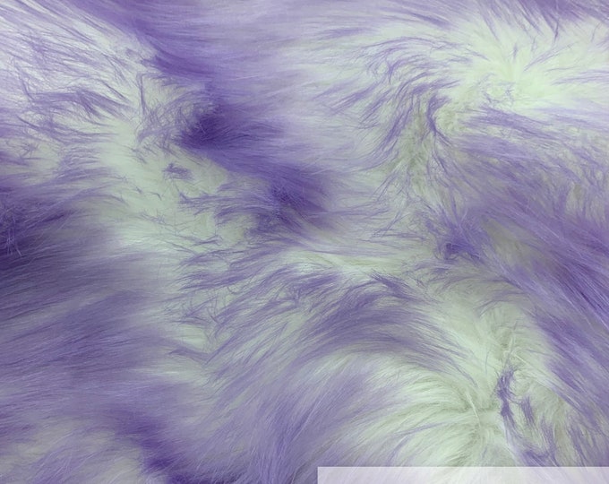 Canadian Fox_ 2 Tone Thick Fake Faux Fur Shaggy Long Pile - 64" Wide - Fabric By The Yard - Sold By ICE FABRIC - Lilac, White-