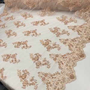 BLUSH - メッシュ レース ビーズ レース ブライダル ファブリック、ヤード単位で販売。ウェディング ドレス、プロム ドレス。