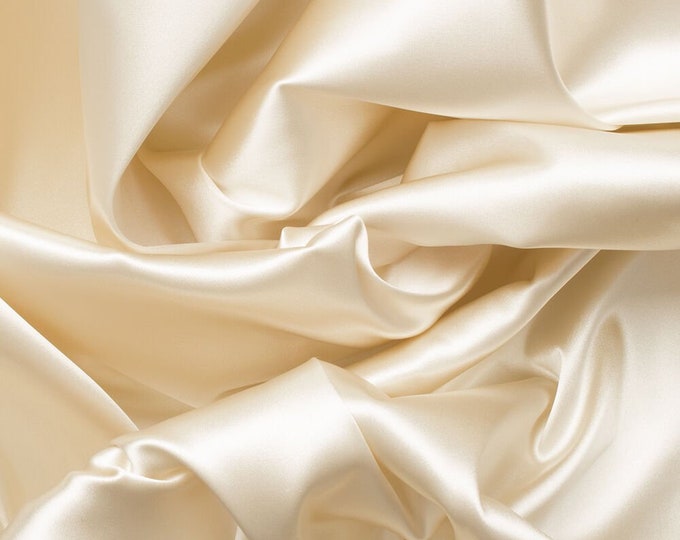 Ivory- Soft Silky Shiny Stretch Charmeuse Satin Fabric By The Yard- Thin Satin- %5 Spandex