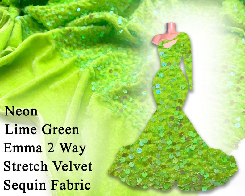 Shiny 5mm Sequin On A 2 Way Stretch Velvet (1 Yard, Neon Lime)