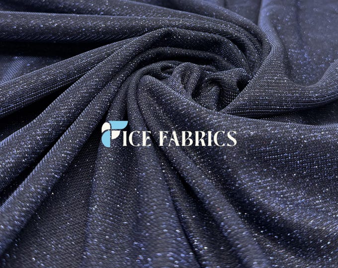 Navy Lurex Sparkle Glitter Knit Spandex Fabric by the Yard for Dancewear and Apparel