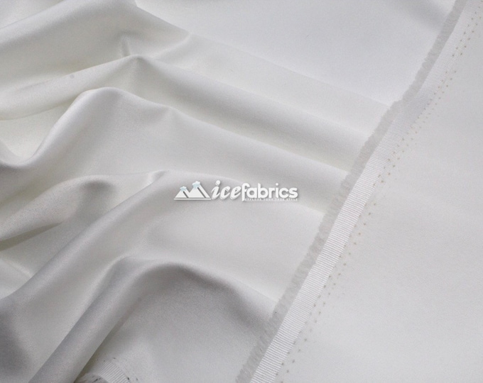 Off White_ Silk Stretch Soft Podanzh Satin Fabric - Thick Heavy Satin - By The Yard- Stretch %5 - Used for Wedding Dress, Face Masks