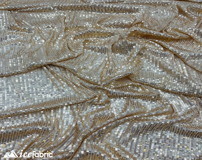 Elegant Gold Mini Sequin Fabric By The Yard | 2 Way Stretch Mesh Fabric | Horizontal Stretch | Embroidery All Over Sequin