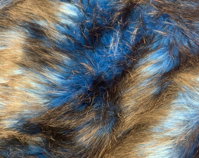 New ( Royal Blue ) Husky Faux Fur Fabric By The Yard_ Shaggy Long Pile Fake Fur Material/ 2 TONE Fur / 60 Inches Width/ For Blanket, Jacket,
