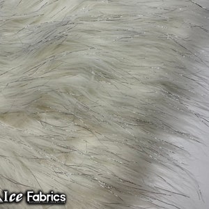 Tinsel Shaggy Long Pile Faux Fur Fabric By The Yard | White | 60” Wide