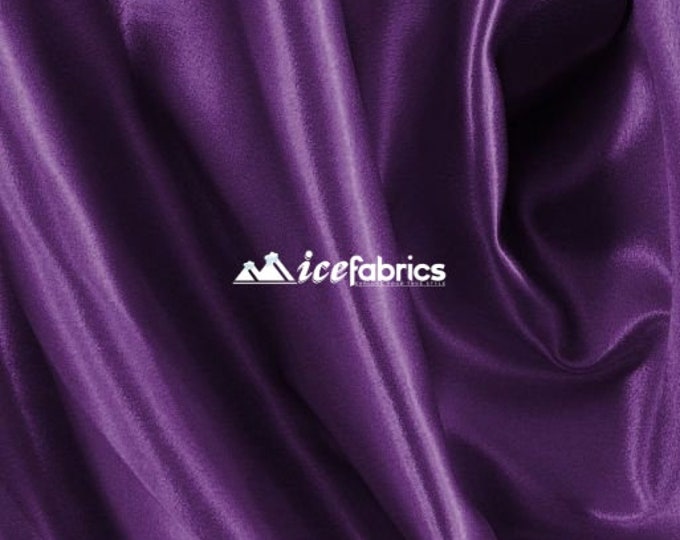 Purple- Soft Silky Shiny Stretch Charmeuse Satin Fabric By The Yard- Thin Satin- %5 Spandex