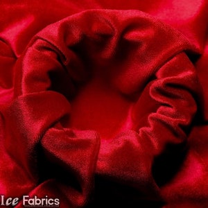 Smooth Red 4 Way Stretch Velvet Fabric By The Yard | Polyester Spandex Fabric | 60” Wide | for Dress, tablecloth, Drapery