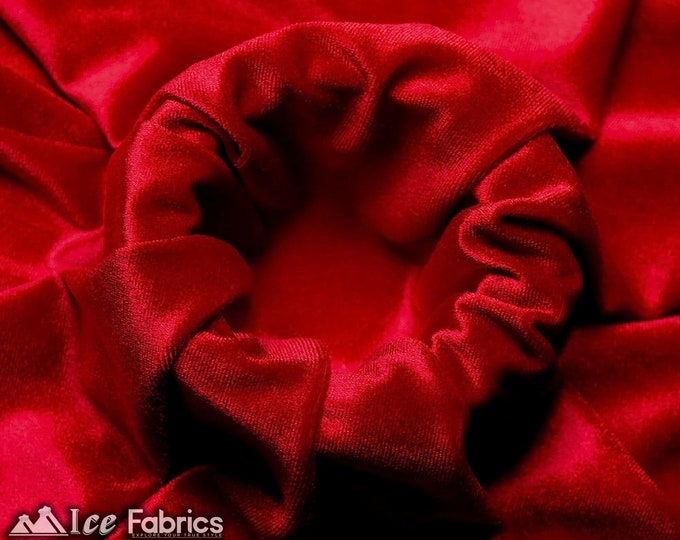 Smooth Red 4 Way Stretch Velvet Fabric By The Yard | Polyester Spandex Fabric | 60” Wide | for Dress, tablecloth, Drapery