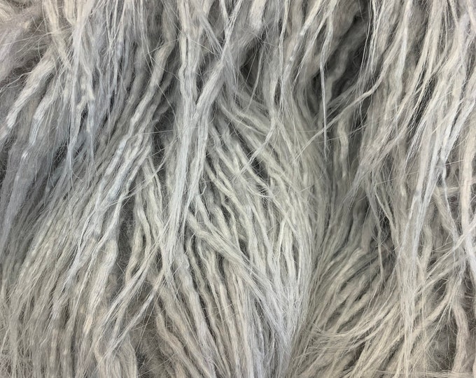 Yeti Mongolian Long Pile Animal Fur Material- Gray Fake FAUX FUR Fabric By The Yard- Used for Blanket, Jacket