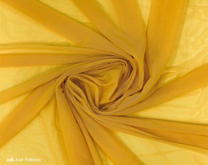 Yellow Stretch Power Mesh Fabric | 4 Way Stretch Nylon Power mesh Fabric By The Yard | Net Fabric