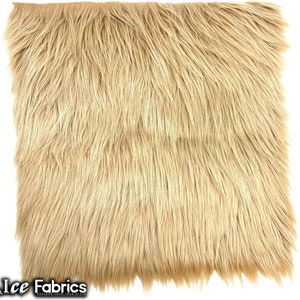 Beige Long pile Square Faux Fur Fabric | sold by Square Pre Cut | for Clothing, Pillows, decoration