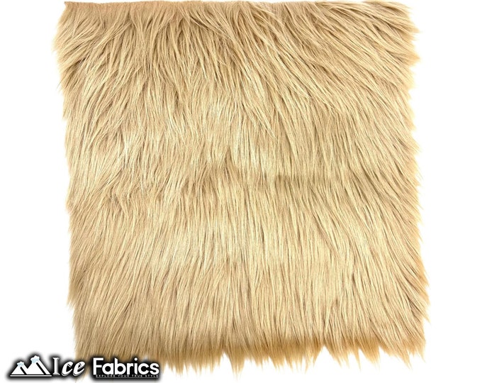 Beige Long pile Square Faux Fur Fabric | sold by Square Pre Cut | for Clothing, Pillows, decoration
