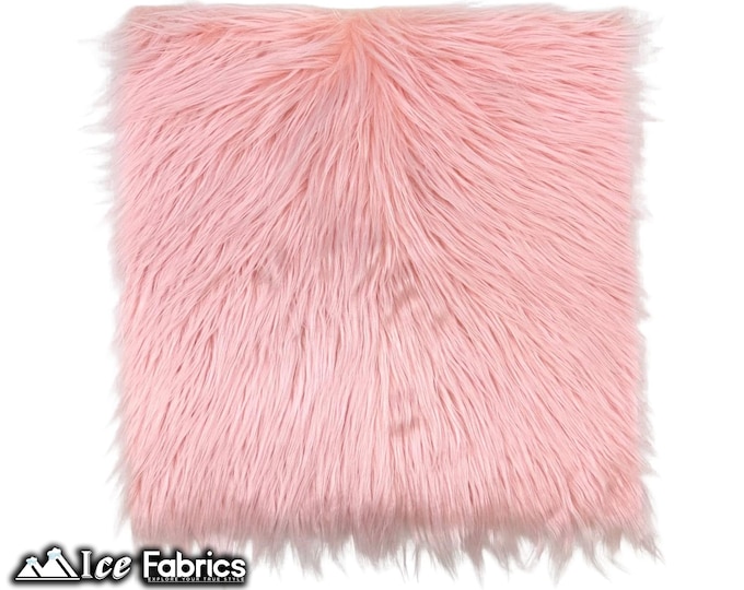 Baby Pink Long pile Square Faux Fur Fabric | sold by Square Pre Cut | for Clothing, Pillows, decoration